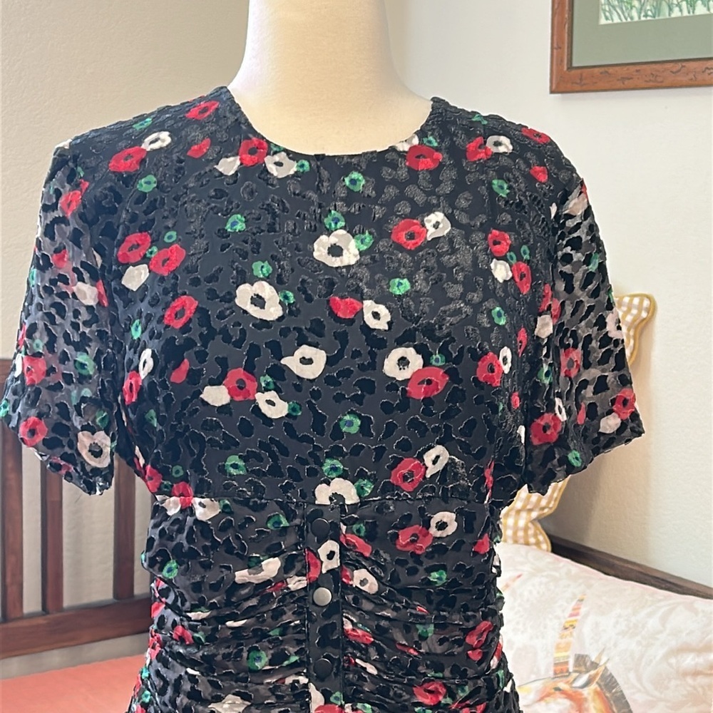 The Kooples Paris FLEUR NAÏVE BURNOUT Bodycon Ruching Dress Size French 3 US 8 - Picture 5 of 16